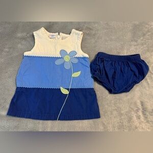 KRU little Blue Floral A-Line Dress with Bloomers Set